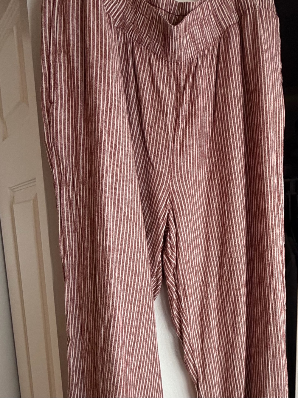 Women Striped Red and White Linen Pants - Picture 2 of 3